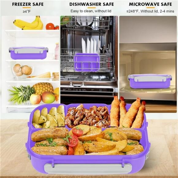 bento lunch box leakproof 4 compartment microwave safe food container for kids a - Picture 5 of 8